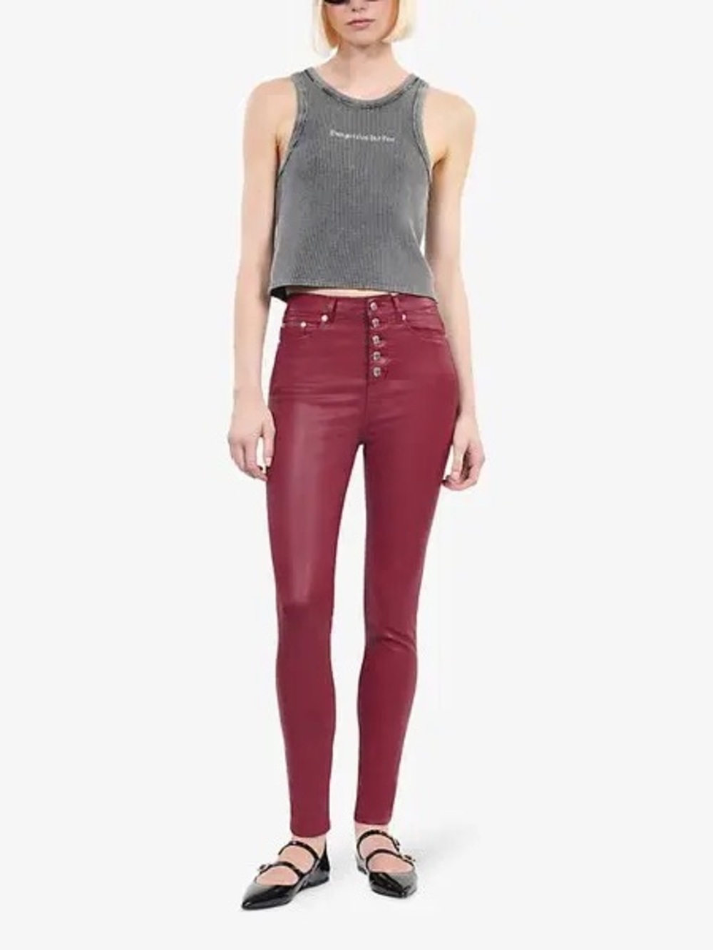 The Kooples High-Waist Dark Red Faux-Leather Skinny Jeans